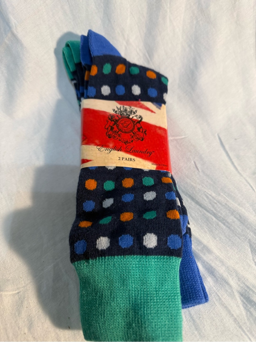 English Laundry Navy Polka Dot Crew Socks with Green Accents